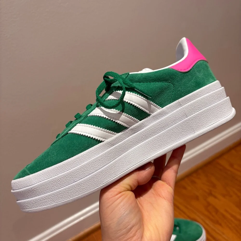 New Adidas Gazelle Bold ‘Green Lucid Pink’ Sneakers Womens 7 StockX Verified - Picture 4 of 11